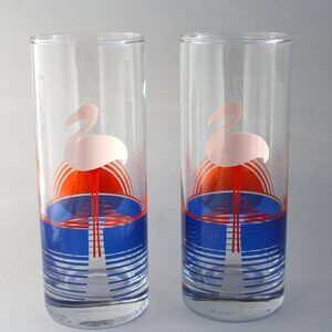 Pair of Vintage flamingo Glasses Signed Panache Cocktail Barware colourful